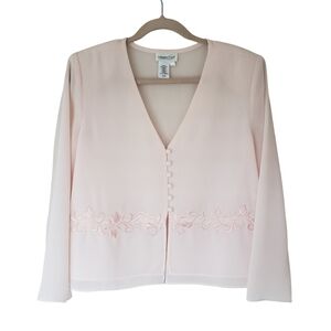 Coldwater Creek Pale Pink Semi Sheer Blazer With Embroidery